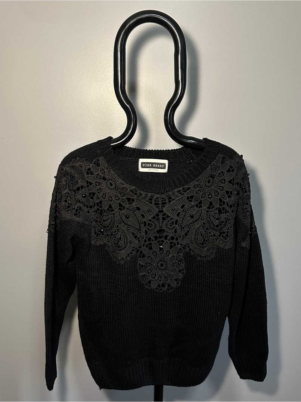 Ladies Pink Berry Crew Neck Embellished Sweater